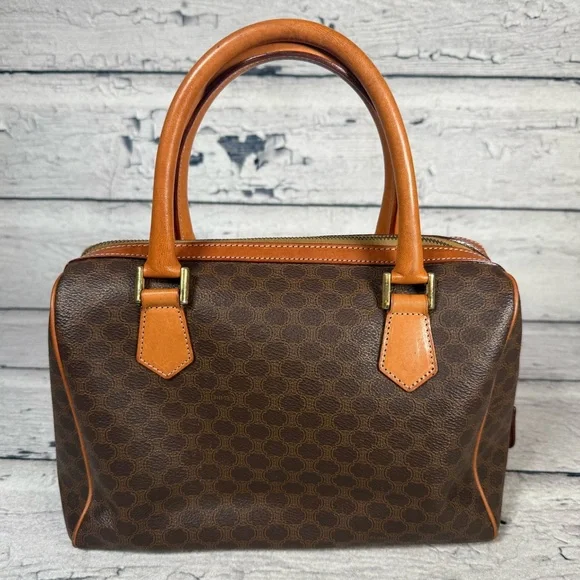 Celine Macadam Boston Brown Monogram Canvas Leather Handbag - Picture 2 of 16